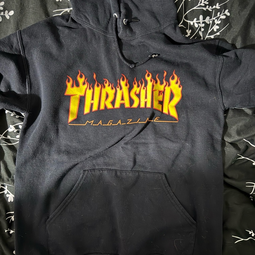 Thrasher Black and Orange Sweater Flame Design